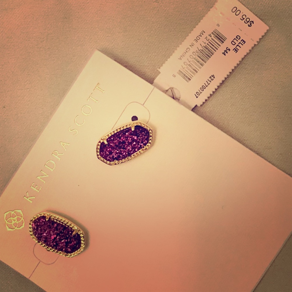 Ellie Gold Stud Earrings in Amethyst Drusy